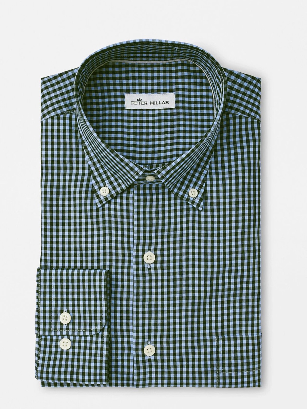 Peter Millar Crown Soft Stretch Blue Gingham Sport Shirt Button Down Size Medium - Picture 2 of 5